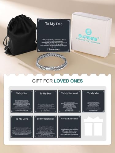Supcare Unique Anniversary Birthday Valentines Fathers Day Stainless Steel Cuban Link Bracelets for Men Him, To My Man Dad Husband Love Always Remember Wrist Chain Bracelet Jewelry Gifts - color: A-Steel 04 To My Dad, size: 7.5 Inches-8mm Width