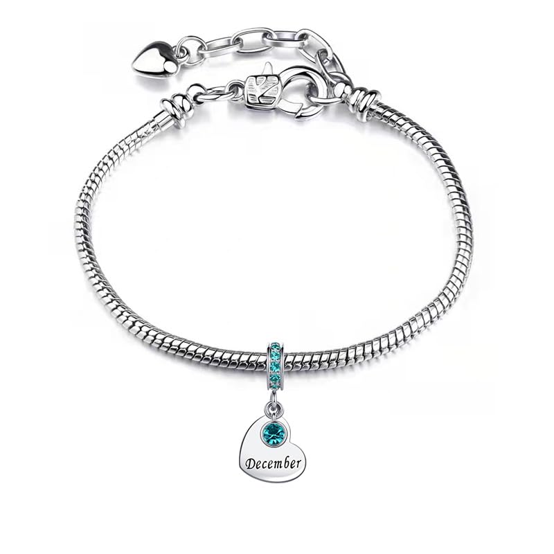 NARTGO January-December Birthstone Birthday Charm Heart Dangle Beads Jewelry Gift for Women Compatible with Pandora Bracelets & Necklaces - style: December Birthstone