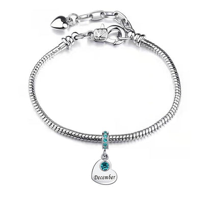 NARTGO January-December Birthstone Birthday Charm Heart Dangle Beads Jewelry Gift for Women Compatible with Pandora Bracelets & Necklaces - style: December Birthstone