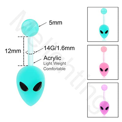 Melighting Plastic Belly Button Rings 14G Alien Belly Rings for Women Arcylic Belly Piercing Jewelry for Women Soft Navel Barbell Body Piercing Jewelry