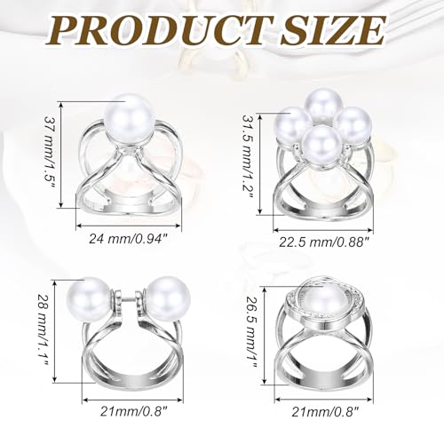 PATIKIL Scarf Rings for Women, Pearl Flower Scarf Ring Buckle and Slides for Women Metal T-shirt Ties Clip for Dress Coat - color: Silver