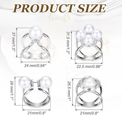 PATIKIL Scarf Rings for Women, Pearl Flower Scarf Ring Buckle and Slides for Women Metal T-shirt Ties Clip for Dress Coat - color: Silver