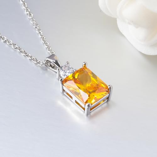 CiNily Rectangular Crystal Necklace for Women Trendy, Pendant Necklace with Chain 14K White Gold | Gold Plated Multicolor Birthstone Pendant Necklaces Boho Jewelry for Christmas Birthday Wedding - color: Silver-Yellow cz