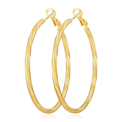 2.5MM Thin Gold Hoop Earrings for Women Hypoallergenic Sterling Silver Post Hoop Earrings Lightweight Large Big Twisted Gold Hoops Earrings 30MM/40MM/50MM/60MM - color: 50MM Gold