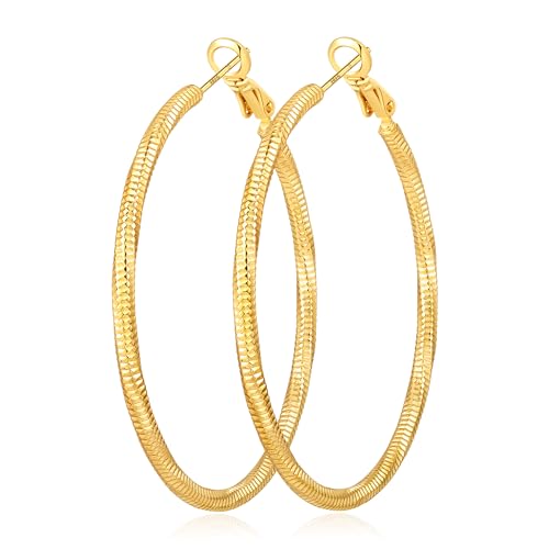 2.5MM Thin Gold Hoop Earrings for Women Hypoallergenic Sterling Silver Post Hoop Earrings Lightweight Large Big Twisted Gold Hoops Earrings 30MM/40MM/50MM/60MM - color: 40MM Gold