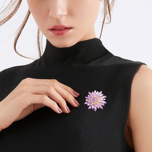 Rhinestone Flower Brooch Pin for Women Fashion Sparkling Crystal Sunflower Floral Brooch Floral Lapel Pins Fashion Wedding Jewelry Gifts - color: Purple