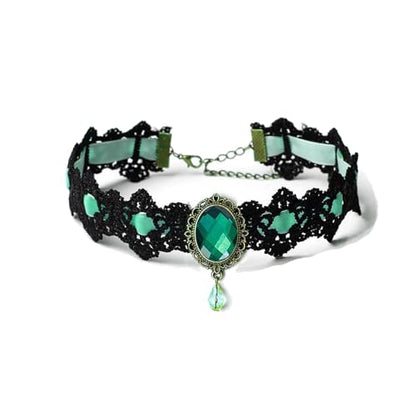 CSIYANJRY99 Gothic Choker Necklace for Women Halloween Red Crystal Vampire Choker Steampunk Lace Choker Witch Costume Accessories - style: Green