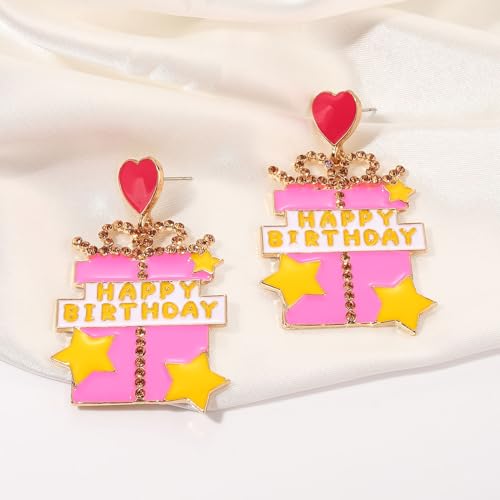 Birthday Earrings for Women Happy Birthdays Earrings Statement Cake Champagne Bottle Earring Happy Birthdays Dangle Earring Birthday Gifts Party Favors - color: Birthday Gifts