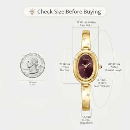 FORSINING Watches for Women, Ladies Quartz Watch Oval Crystal Watch, Japanese Quartz Movement 3ATM Waterproof Fashion Female Wrist Watch Luxury Birthday Gifts - color: Yellow
