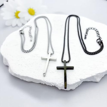 Cross Necklace Bracelet Earrings Friendship Matching Couple Cross Jewelry | Stainless Steel Christian Jesus Silver Black Cross Chain Bracelets Studs