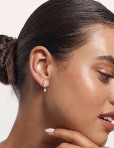 Freekiss Cartilage Flat Back Earrings Hypoallergenic for Sensitive Ears | 14K Gold / Sterling Silver Plated Climbers Earrings for Women Dainty Cz Stud Earring 20G Conch Tragus Helix Piercing Jewelry - color: 4CZ Marquise-GD