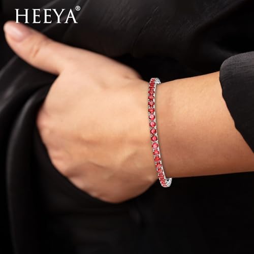 HEEYA Birthstone Silver/Gold Plated Tennis Bracelets, Adjustable 4mm CZ Tennis Bracelets for Women, Fashion Jewelry Wedding Gift Size 6.8 inch+1 inch Extender - color: 01 January Garnet