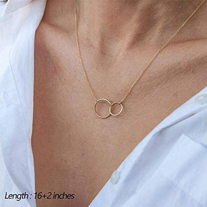 Turandoss Dainty Layered Choker Necklace, Handmade Y Pendant Necklace Multilayer Bar Disc Necklace Adjustable Layering Choker Necklaces for Women - style: "3PCS - Two Circles&Bar&Hammered Disc