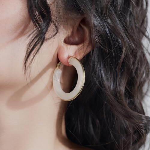 Chunky Gold Resin Hoop Earrings Leverback Statement Huggie Hoops Dangle Drop Dressy Earring Prom Festival Vacation Jewelry for Women - color: White, size: Hoop