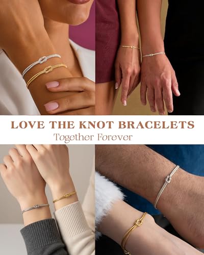 KOHOTA Silver Gold Bracelets for Women Trendy 14K Gold Plated Bracelet for Women Non Tarnish Dainty Stackable Layered Chain Heart Pearl Knot Beaded Bracelets Stack Set Charm Mothers Day Jewelry Gifts - color: A. Knot-gold silver