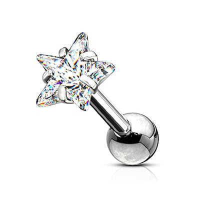 Pierced Owl - 16GA Prong Set Shining Star 316L Surgical Stainless Steel Labret Monroe Lip Cartilage Helix Tragus Conch Ear Lobe Barbell Stud - style: Clear