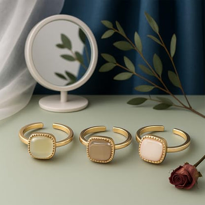 Square Resin Crystal Chunky Rings Adjustable Minimalist Open Rings Square Resin Stone Finger Ring Metal Handmade Ring Set for Women Birthday Party Decoration