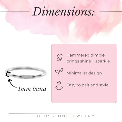 LOTUS STONE JEWELRY Skinny Stacking Rings with Hammered Dimple, Handmade Hammered Stacking Band