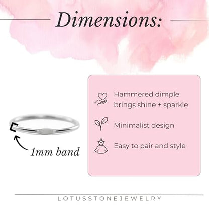 LOTUS STONE JEWELRY Skinny Stacking Rings with Hammered Dimple, Handmade Hammered Stacking Band
