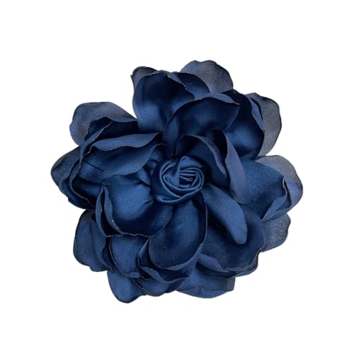 Dainty Fabric Rose Flower Large Brooch Lapel Pins Flower Brooches Pin Classic for Wedding Party Dance Banquet for Women Dress Suit Clothes Accessories Jewelry 100mm - color: Dark Blue