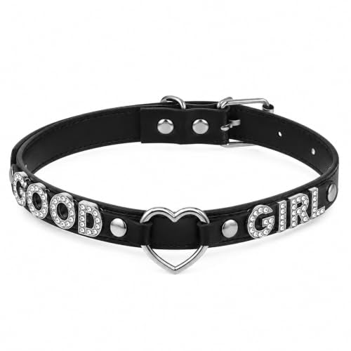 Good Girl Collar, Gothic Punk Cute Owned Choker for Women | Black Heart O-ring Letter Choker Necklace, PU Leather Collar Necklaces, Halloween Christmas Jewelry