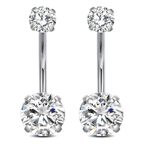 FECTAS 14g Belly Button Rings Surgical Steel CZ Petite Navel Ring for Women Body Piercing Jewelry Petite select Barbell Len 6mm 8mm 10mm 12mm 14mm Silver - style: silver1-2pcs-14mm bar