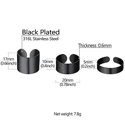 Stainless Steel Open Band Ring for Men Women 18K Gold/Black Plated Brush/Smooth Surface Rings Set Minimalist Jewelry(with Gift Box) - color: 08-Black Smooth Ring Set