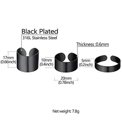 Stainless Steel Open Band Ring for Men Women 18K Gold/Black Plated Brush/Smooth Surface Rings Set Minimalist Jewelry(with Gift Box) - color: 08-Black Smooth Ring Set