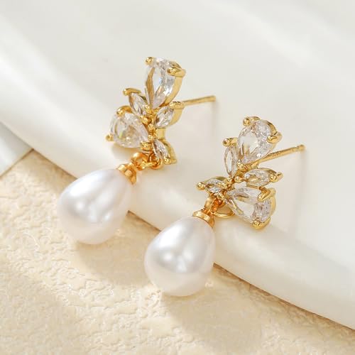 Pearl Earrings for Women Gold Pearl Drop Dangle Earrings Wedding Bridal Bridesmaid Jewelry Gifts for Women - color: Drop pearl-4