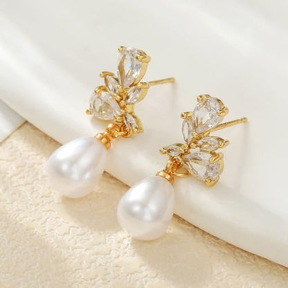 Pearl Earrings for Women Gold Pearl Drop Dangle Earrings Wedding Bridal Bridesmaid Jewelry Gifts for Women - color: Drop pearl-4