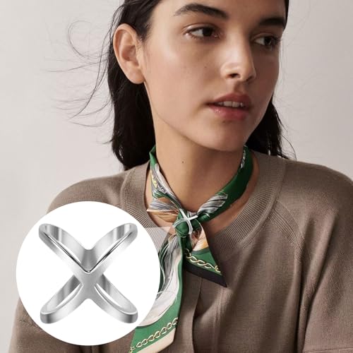 Joez Wonderful Scarf Ring Clip, Wide Band Chunky Chain Silk Scarf Buckle, Shawl Clips Scarf Clasp Holder Scarves Pin - color: (X-shaped) Silver