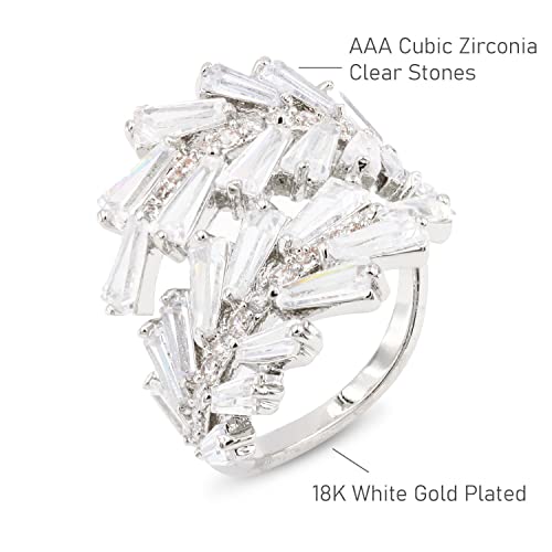 Lavencious Art Cocktail Fashion Ring Size Adjustable From 6-8.5 Cubic Zirconia Jewelry - color: Silver