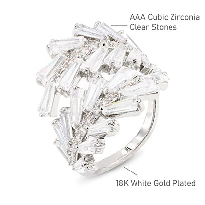 Lavencious Art Cocktail Fashion Ring Size Adjustable From 6-8.5 Cubic Zirconia Jewelry - color: Silver