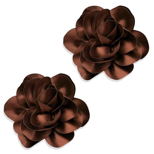 2Pack 6inch Extra Large Satin Brooches Lapel Pins Dainty Elegant Fabric Camellia Rose Flower Brooch Pin for Women Wedding Part Dance Clothes Accessories Jewelry - color: Brown