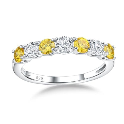 Birthstone Wedding Band Eternity Rings 925 Sterling Silver Rings Stackable Anniversary Engagement Rings Cubic Zirconia Inlaid Created Garnet/Amethyst/Sapphire Ring 7 Stone Ring, Size 6 to 10 - color: Citrine & 5A CZ