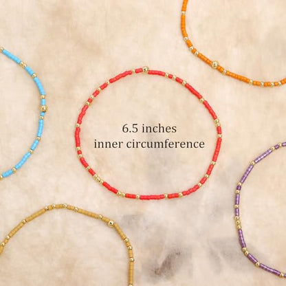 Gold Seed Beaded Bracelets Set for Women, Boho Handmade Friendship Stretch Summer Beach Jewelry Gift. - color: 2001B