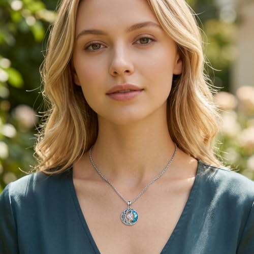 ONEFINITY Moon Star Necklace 18K White Gold Plated Celtic Moon Birthstone Pendant Necklaces Heart Birthstone Anniversary Birthday Jewelry Gifts for Women Wife Mom - style: April