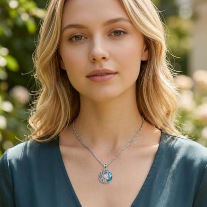 ONEFINITY Moon Star Necklace 18K White Gold Plated Celtic Moon Birthstone Pendant Necklaces Heart Birthstone Anniversary Birthday Jewelry Gifts for Women Wife Mom - style: April