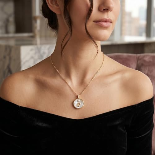 Initial Necklaces for Women Mother of Pearl Gold Letter Necklace Pendant - color: Letter G