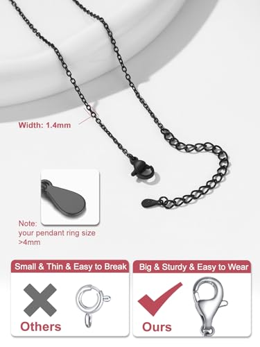 FOCALOOK Womens Chain Necklace, 1/1.4/2mm Thin Cable Link Necklace Chain | Hypoallergenic 316L Stainless Steel, Non Tarnish, Sturdy Chain for Pendants, 14K Gold Plated/Silver/Rose Gold/Black, 14-30" - color: 1.4mm Black, size: 20 Inch