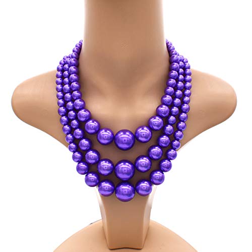 JNF Faux Pearl Statement Necklaces Big Beaded Necklace for Women Chunky Pearls Necklace and Earring Set Large beads Costume Necklace - color: Purple pearl necklace