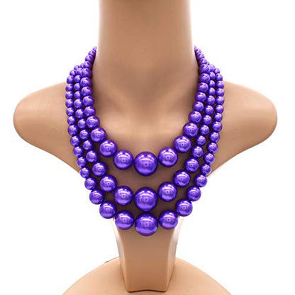 JNF Faux Pearl Statement Necklaces Big Beaded Necklace for Women Chunky Pearls Necklace and Earring Set Large beads Costume Necklace - color: Purple pearl necklace