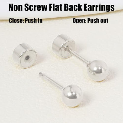 Sweetkiki Threadless Flat Back Earrings, 14K Gold Plated Ball Stud Earrings Hypoallergenic | Cartilage Earring | Helix Piercing Jewelry | Tragus Piercing Jewelry | Push in Flatback Earrings for Women Men - color: Silver, size: 4 Millimeters