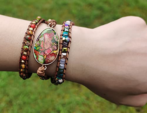 Women Wrap Bracelet Boho Natural Jasper Crystal Stone Beads Strand Bracelets - color: Style 03-Colored turquoise
