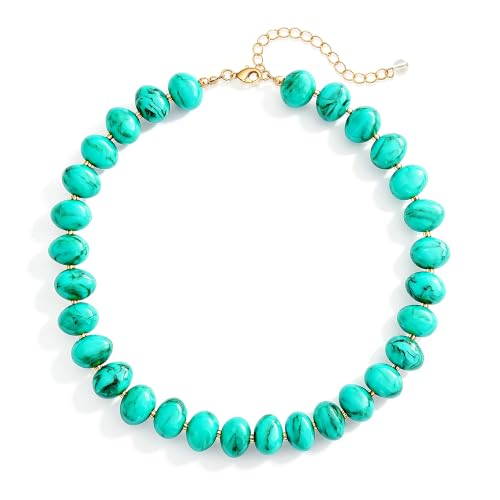 Colorful Chunky Beaded Necklaces for Women Multicolor Large Round Resin Beads Collar Necklace Boho Trendy Statement Chokers Y2K Summer Beach Jewelry - color: Turquoise-Oval