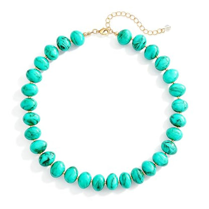 Colorful Chunky Beaded Necklaces for Women Multicolor Large Round Resin Beads Collar Necklace Boho Trendy Statement Chokers Y2K Summer Beach Jewelry - color: Turquoise-Oval