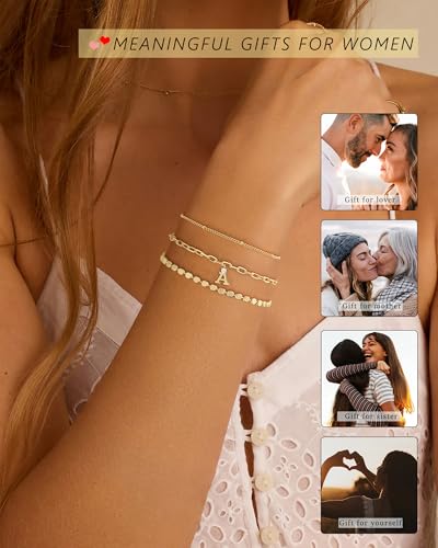 ZHESHY Gold Initial Bracelets for Women Dainty Letter A-Z Charm Bracelets Non Tarnish 14K Gold Plated Stackable Layered Paperclip Link Chain Bracelets Stack Set Personalized Gifts Womens Jewelry - color: Gold U