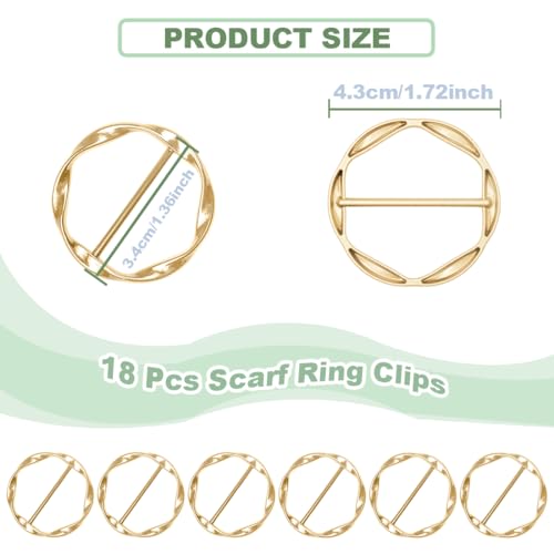 18Pcs Shirt Ties Clips for Women Silk Scarf Ring Clip T-Shirt Buckle Ring Clip Metal Round Circle Clip Clothes Clip - color: Gold