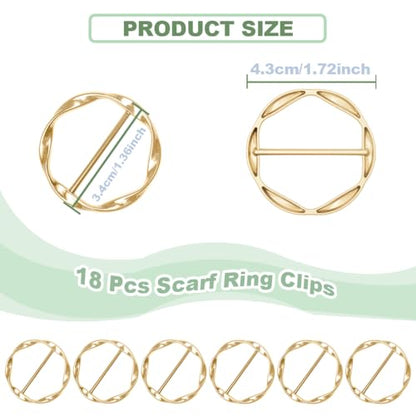 18Pcs Shirt Ties Clips for Women Silk Scarf Ring Clip T-Shirt Buckle Ring Clip Metal Round Circle Clip Clothes Clip - color: Gold