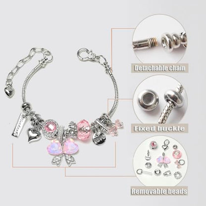 DS Charm Bracelets for Girls Adjustable Silver Stainless Steel Gift Box | Cute Cartoon Charms,Friendship Jewelry,Birthday Gifts,Teen Kid Fit, Tarnish Resistant,Stackable Trendy Daily Wear - style: Silver-butterfly 4